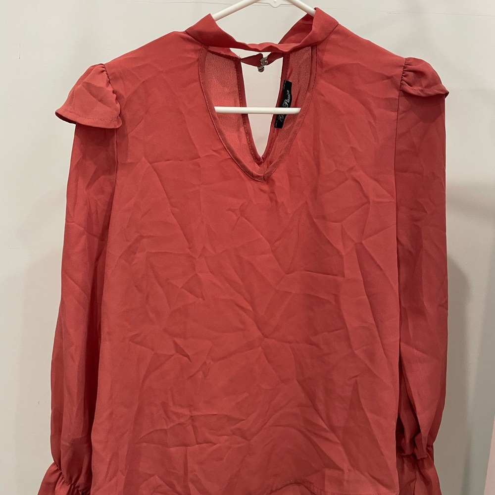Chic Red Blouse with Ruffle Details
